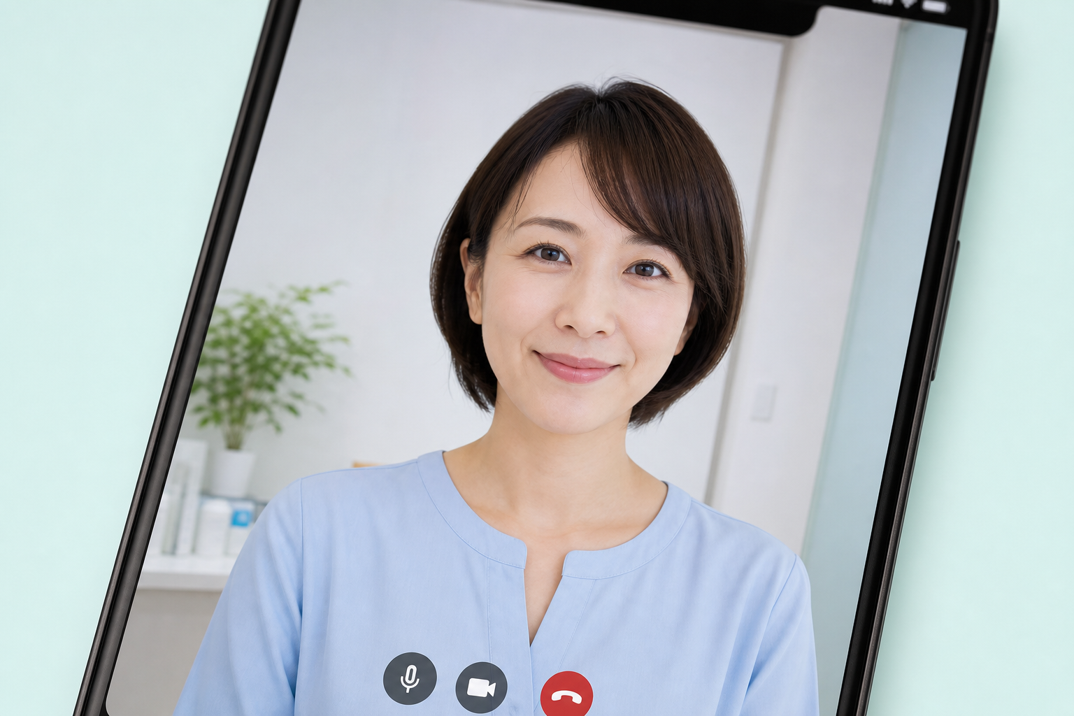 スマホのビデオ通話で相談するカウンセラー